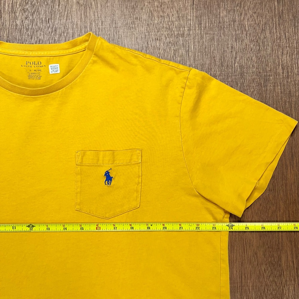 Retro Polo Ralph Lauren Classic Fit Jersey Pocket T-shirt Yellow Large L - Picture 6 of 9